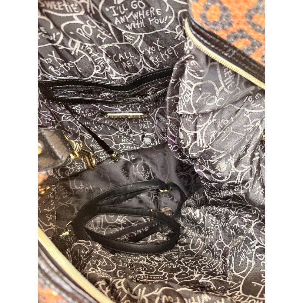 Betsey Johnson Leopard Print Sequin Shoulder Bag Black Patent Trim Gold Hardware - Picture 13 of 15